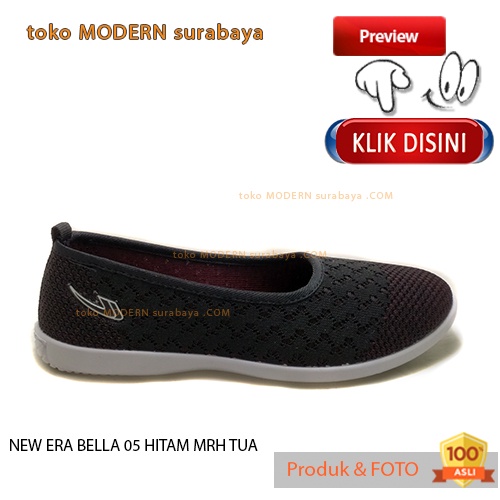 Sepatu wanita casual slip on flat kain NEW ERA BELLA 05 HITAM MRH TUA