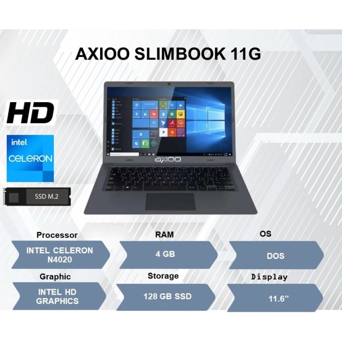 LAPTOP NOTEBOOK AXIOO SLIMBOOK 11G N4020 4GB 128GB SSD DOS 11.6 - GREY