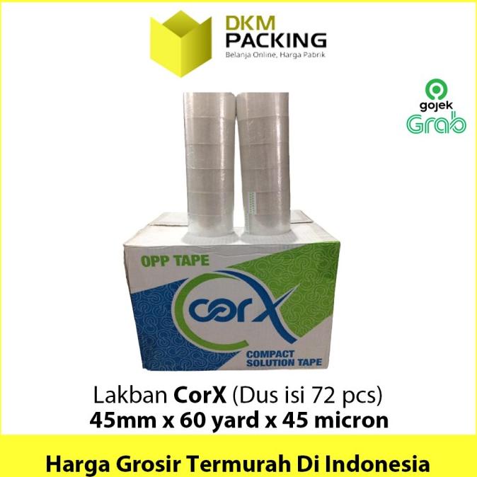 

Lakban 45mm x 60Y CorX Plakban Isolasi TAPE TERMURAH GOJEK/GRAB /DUS - Bening ---Termurah---