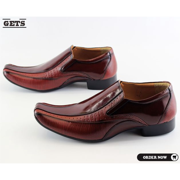 sepatu pantofel pria kulit asli casual kerja kantoran sepatu formal slip on warna maroon elegant Big Size 39-48