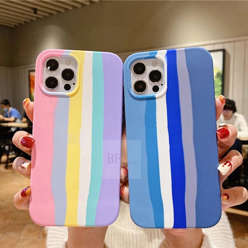 Case Pelindung Bahan Silikon Warna Pelangi Untuk Iphone 12 12pro 12promax 12mini 11 Pro Max X Xr Xs Max 7plus 8plus I6 6s