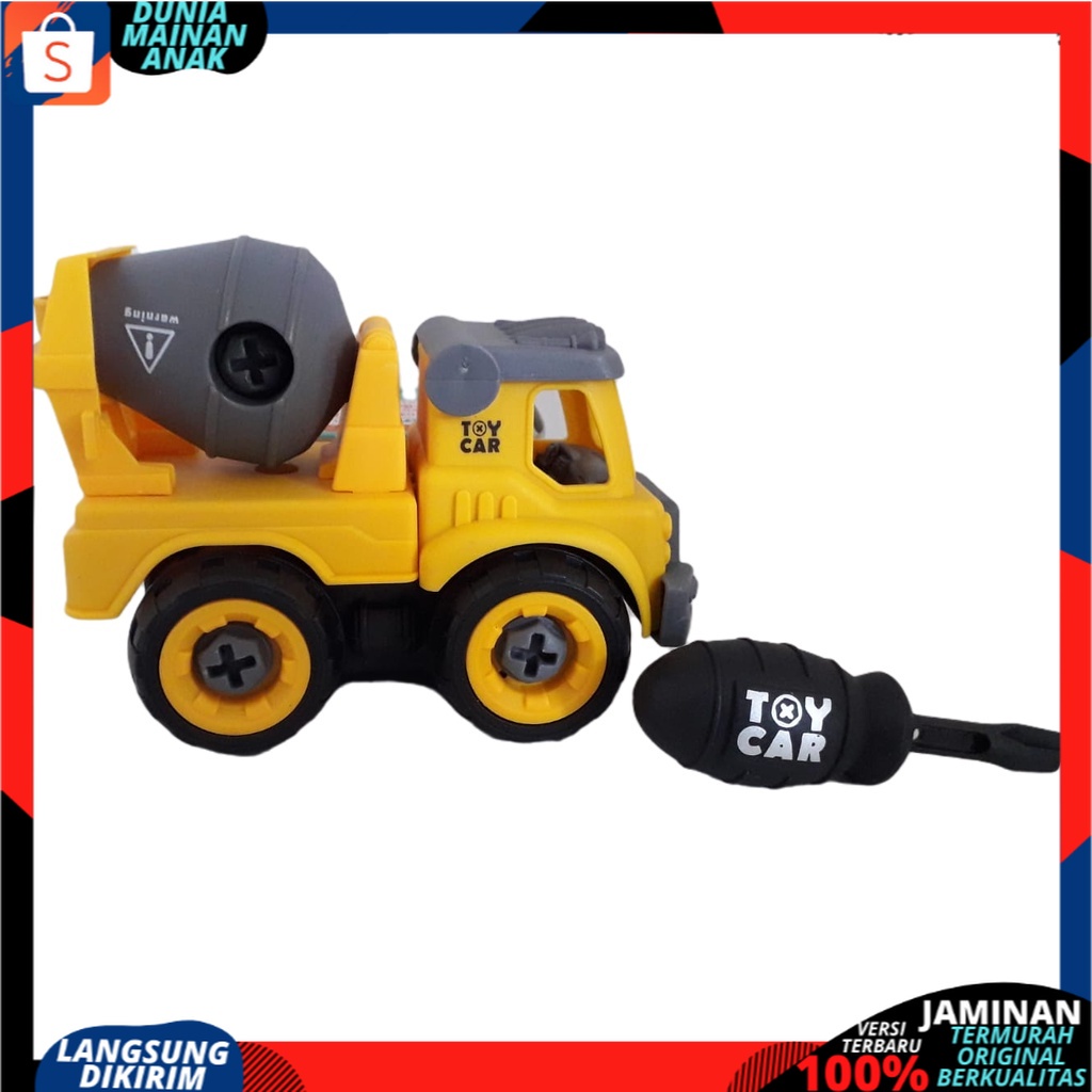 Mainan Anak Mobil Truk Bongkar Pasang DIY Obeng Toy Car Mixer Truck 1 set Kemasan Kantong