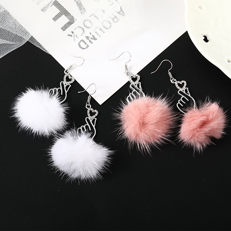 Telinga kancing Jepang lucu daripada heart fluffy bola anting-anting anggun anting-anting pribadi fa