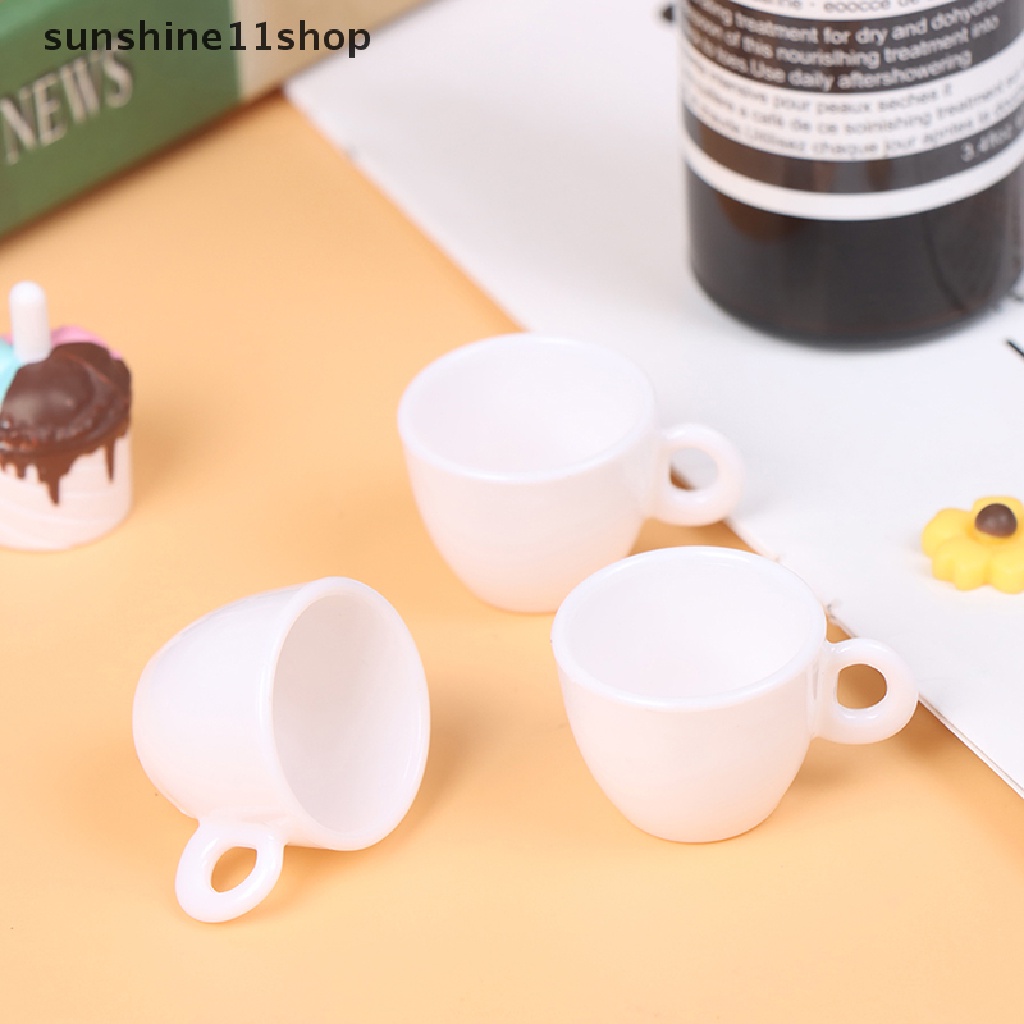 (SHO) 3pcs / Set Mainan Miniatur Cangkir Kopi + Piring Untuk Dekorasi Rumah Boneka