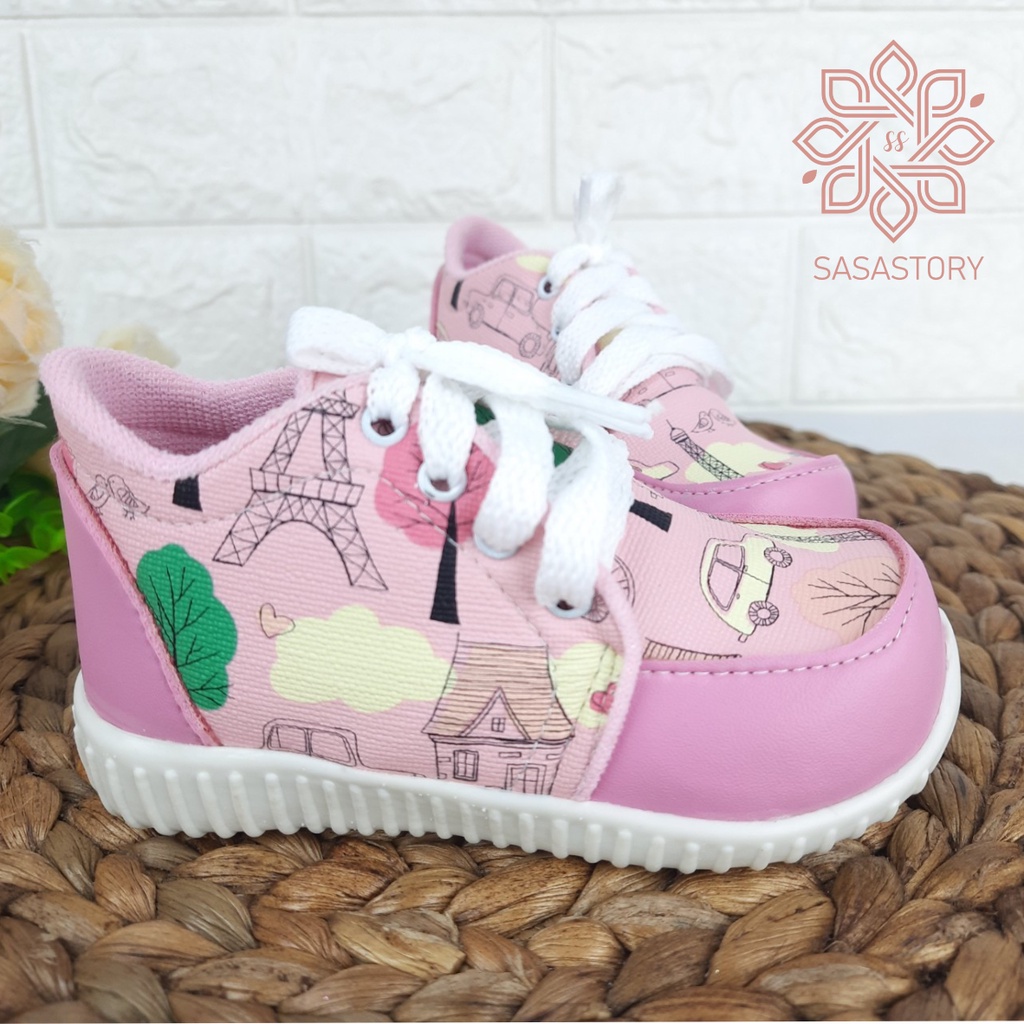 Sasastory Sepatu Boots Motif Anak Perempuan Usia 1 2 3 Tahun Pink Ungu CA17