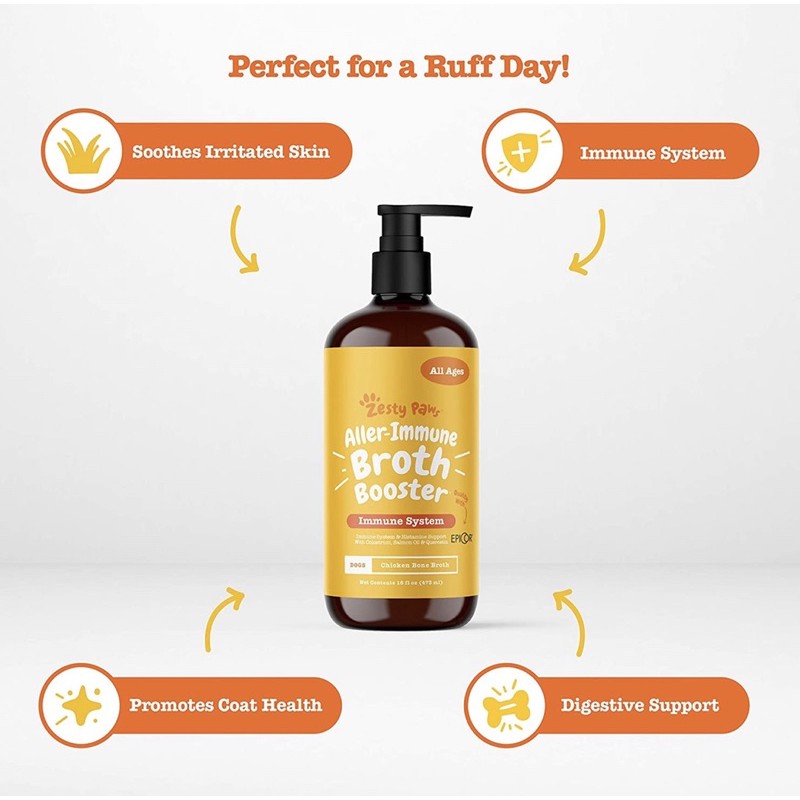 Zesty Paws Aller Immune Broth Booster ll vitamin supplement anjing