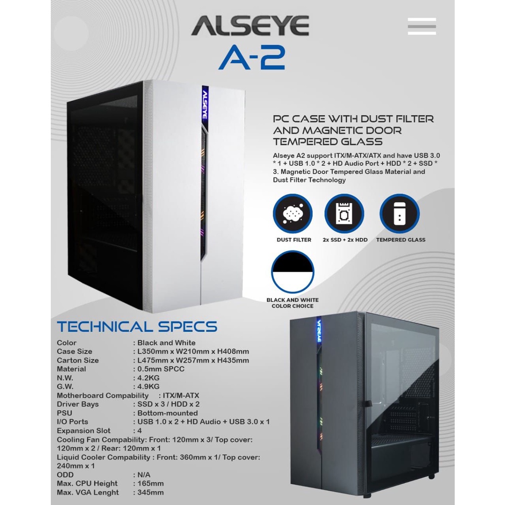 CASING ALSEYE A2 BLACK ITX / ATX