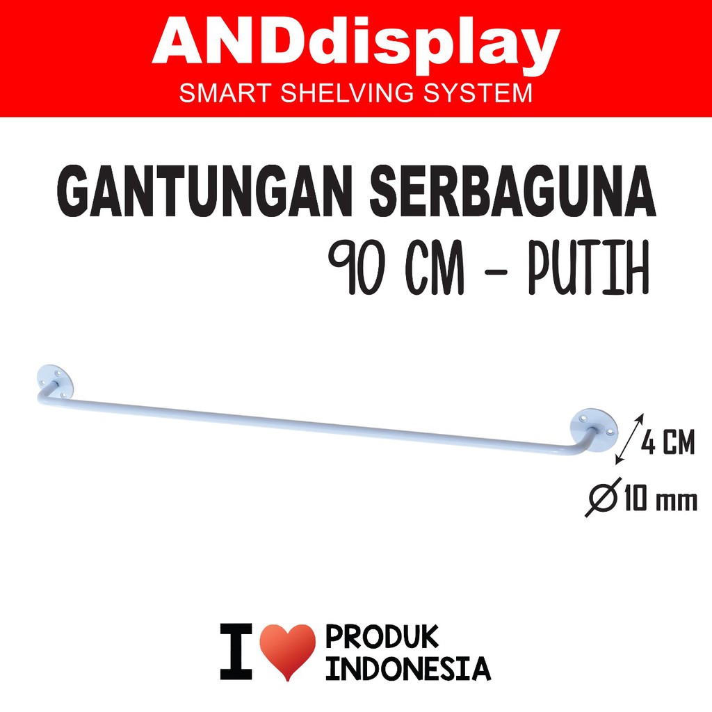 REL GANTUNGAN SERBAGUNA 90 CM PUTIH GANTUNGAN PIPA ALAT MASAK RAK DINDING GANTUNG PERALATAN DAPUR