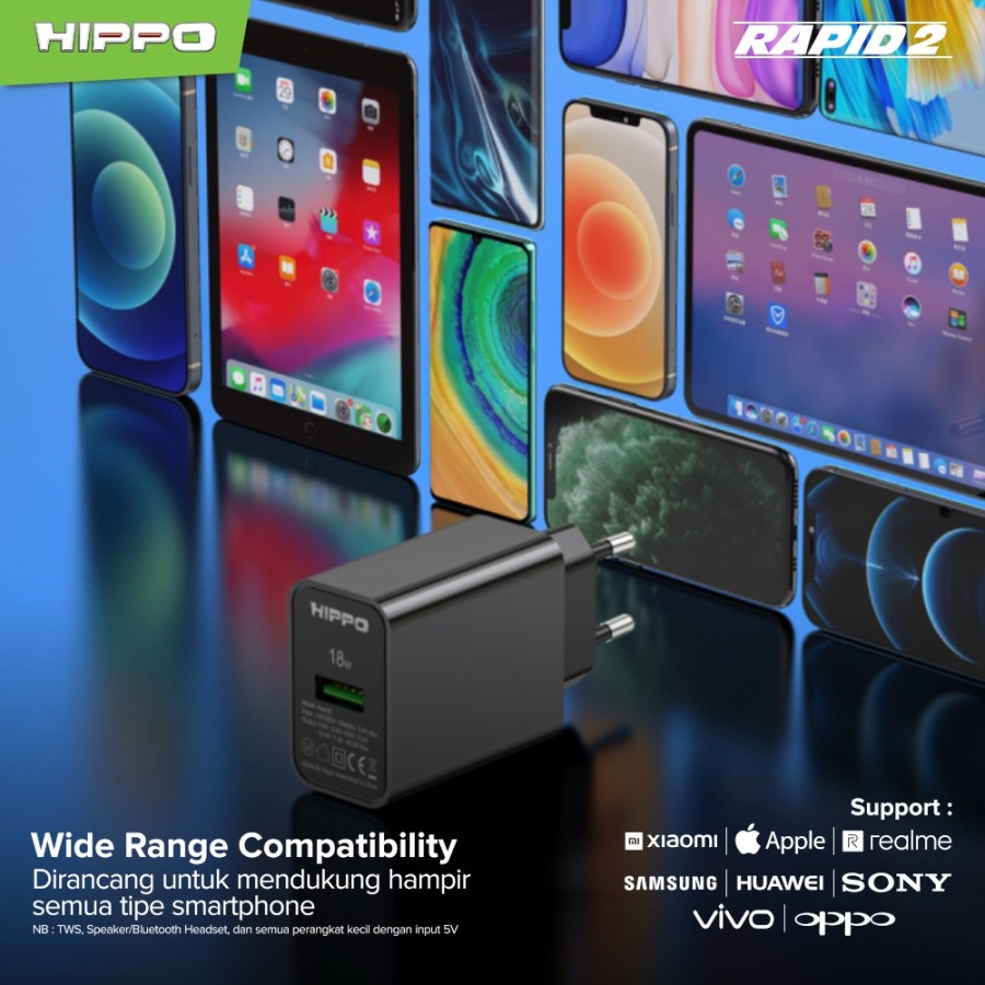 Kepala Adaptor Charger Hippo Rapid 2 Fast Charging 18W Quick Charge Original Ori for XiaoMi Samsung Oppo