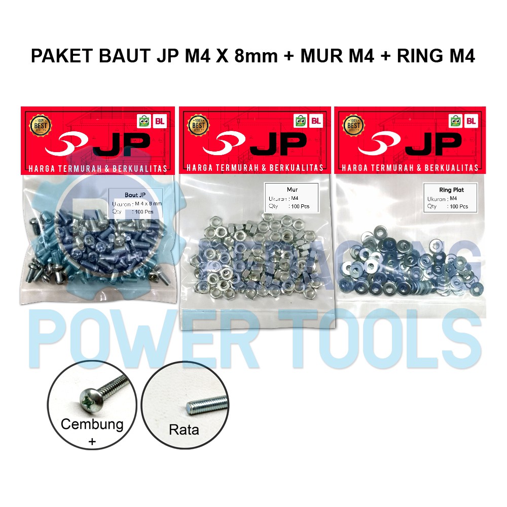 PAKET 3 SET JP M 4x8 BAUT MUR RING PLAT M 4 x 8 MUR M4 ISI 100 PCS