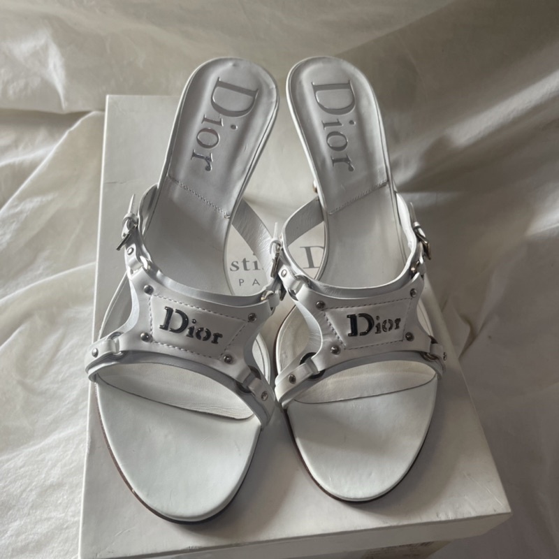 [PRELOVED] Authentic Dior White Latest Open Mules Sandal Heels Original
