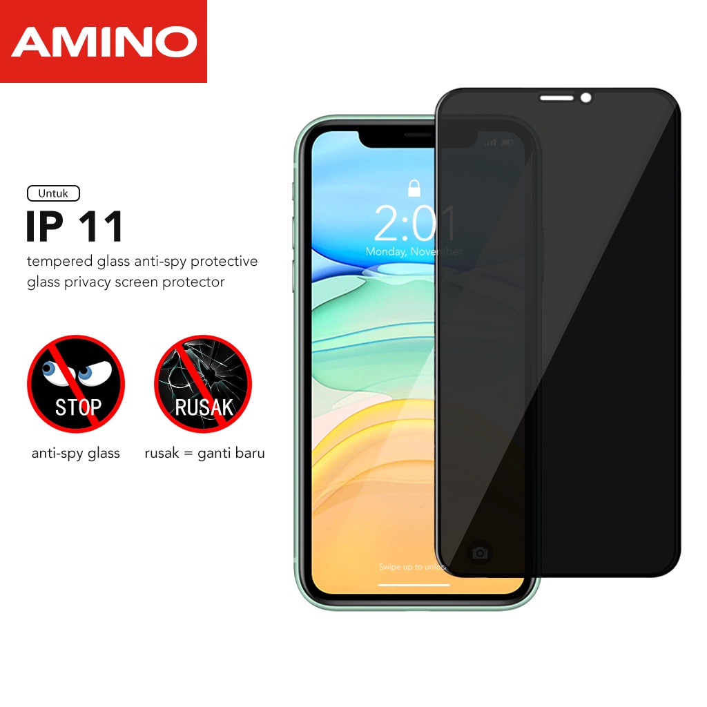 Jual AMINO Anti Spy Tempered Glass Untuk Iphone 11 / Antispy Antigores