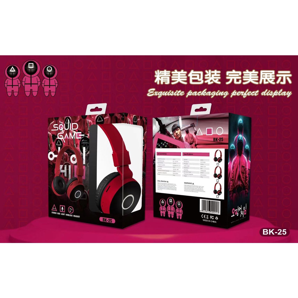 Headphone Bluetooth Squid Game BK-25 Wireless Headset On Ear Support SD Card Bluetooth Bando BK 25 / BK25