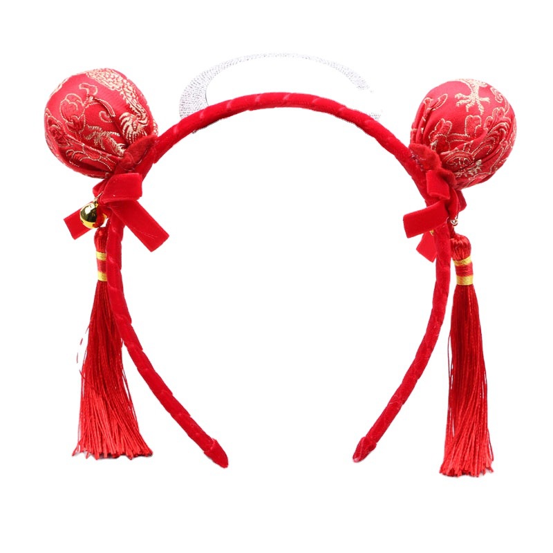 BANDO POM POM MERAH AKSESORIS IMLEK FASHION ANAK CEWEK IMPORT CHONGSAM JEPITAN RAMBUT