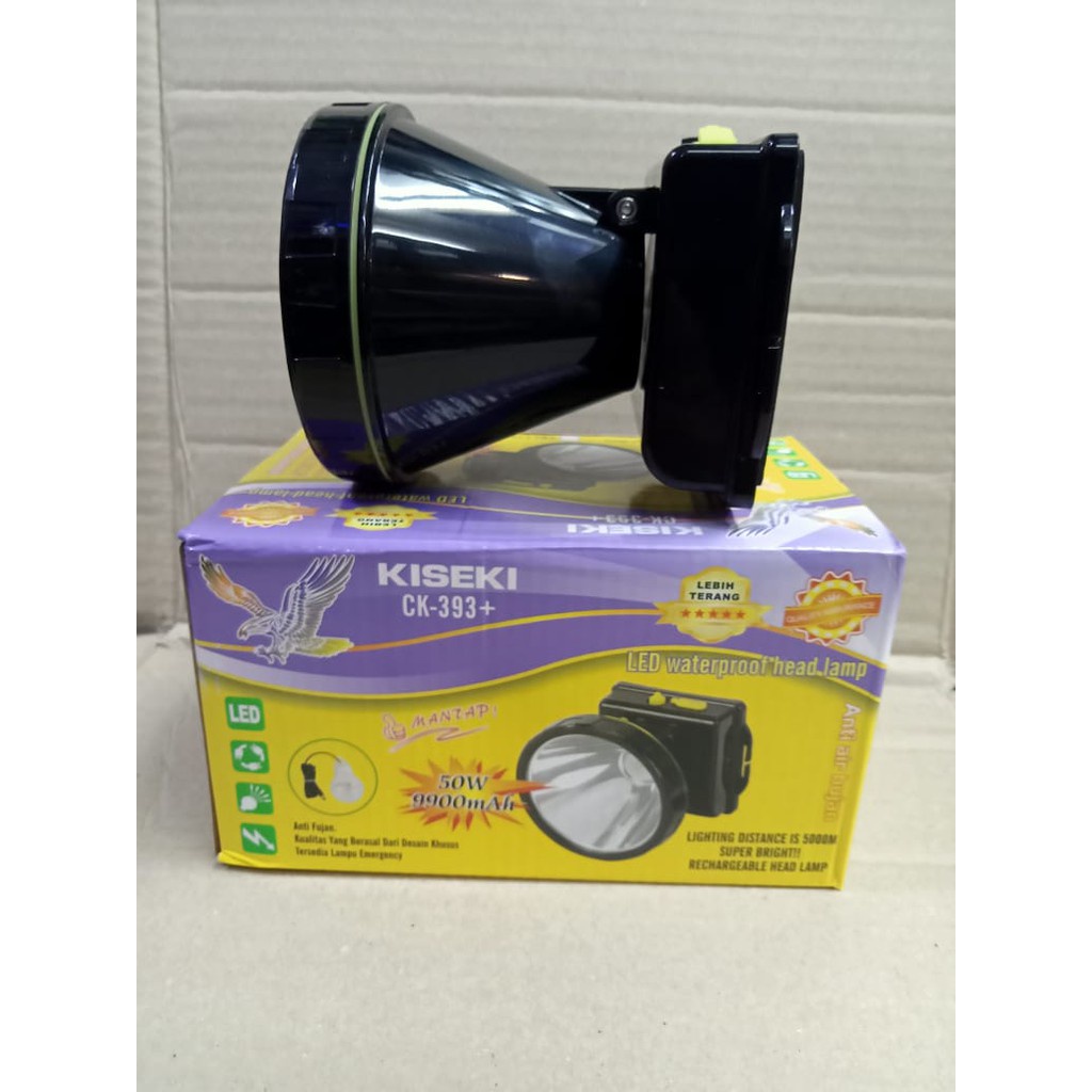 Headlamp LED Senter Kepala Kiseki 50W CK-393+ Cahaya Putih Super Terang Waterproof Anti Air Hujan / Lampu Senter Kepala LED 50Watt Bonus Charger+Bohlam