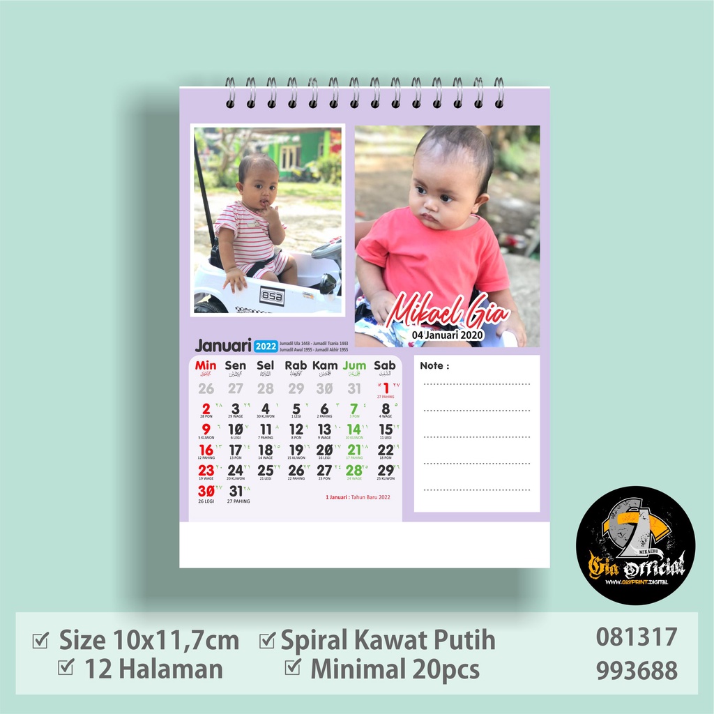 

Kalender mini CUSTOM souvenir toko, wedding, dll