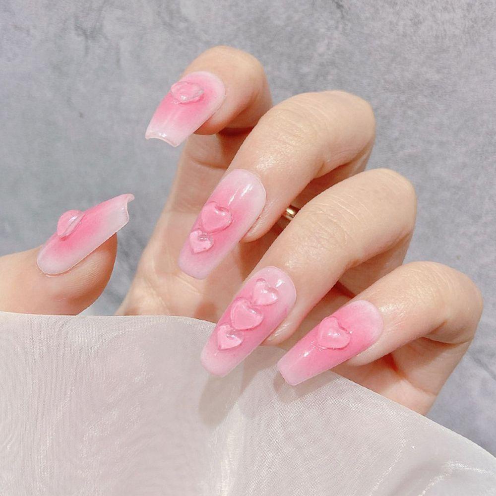 Rebuy Peach Heart Nail Charms Transparan Resin Cinta Hati Kuku Salon Manikur Aksesoris DIY Bahan Kuku 3D Dekorasi Kuku