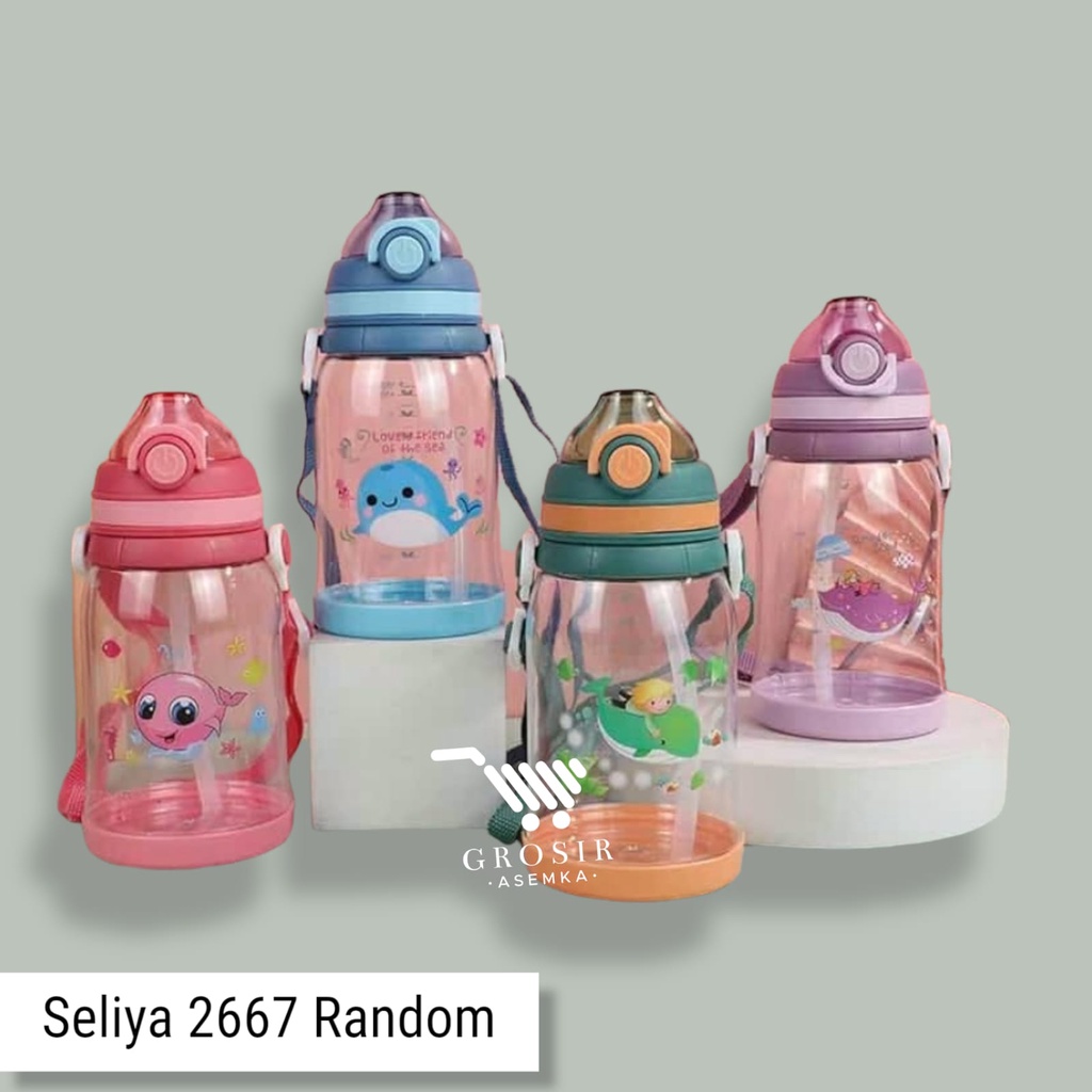 BOTOL MINUM ANAK KARAKTER BINATANG LAUT 550ml Dengan Tali Panjang BPA FREE - 2667