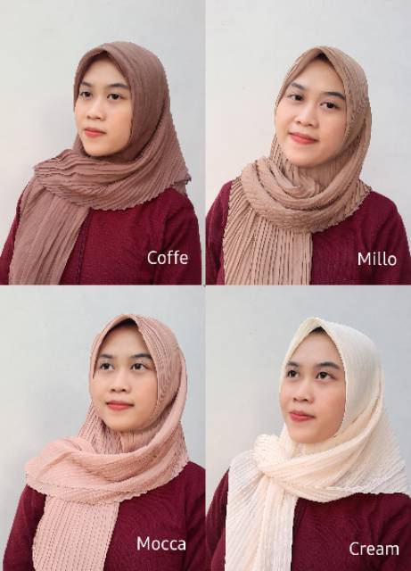 Kerudung Segi Empat Plisket Bella Pleated Press Terbaik