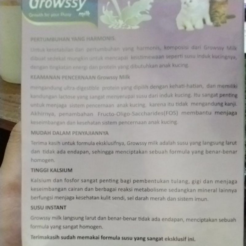 Susu kucing Growssy Sachet 20 gr