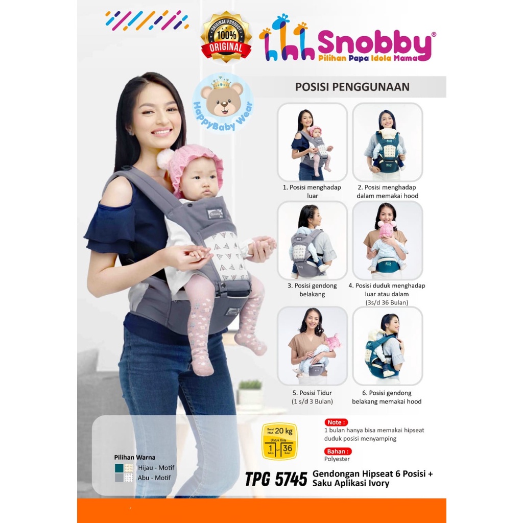 Snobby Gendongan Hip Seat 6 Posisi TPG5745 + saku aplikasi Ivory Series