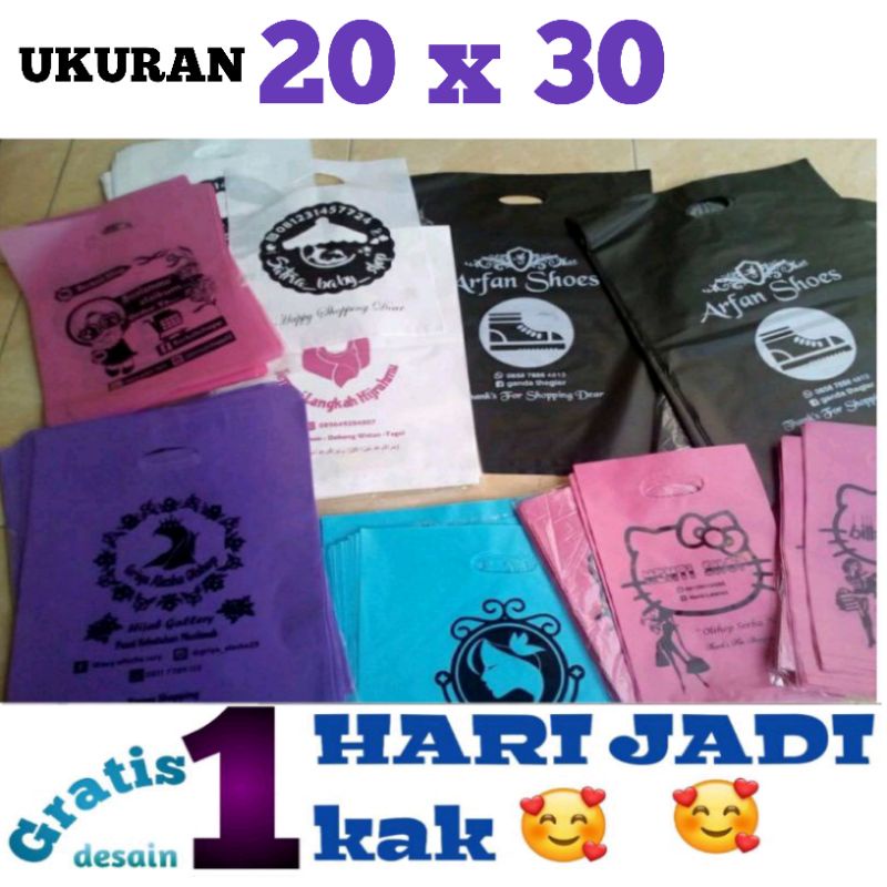 1HARI JADI TERMURAH SABLON + PLASTIK ukuran 20x30 kantong plastik semua olshop kosmetik/logo pakaian