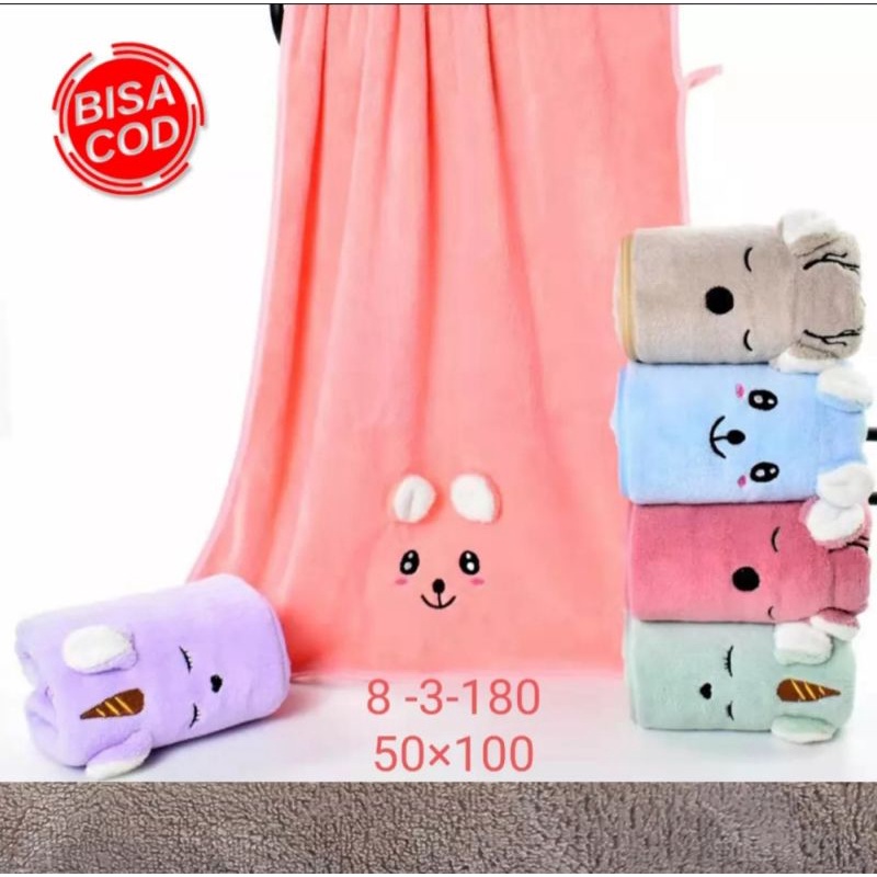 Termurah !!! Grosir Handuk bayi karakter kuping microfiber super lembut 50x100, 60x120 dan 70x140 cm