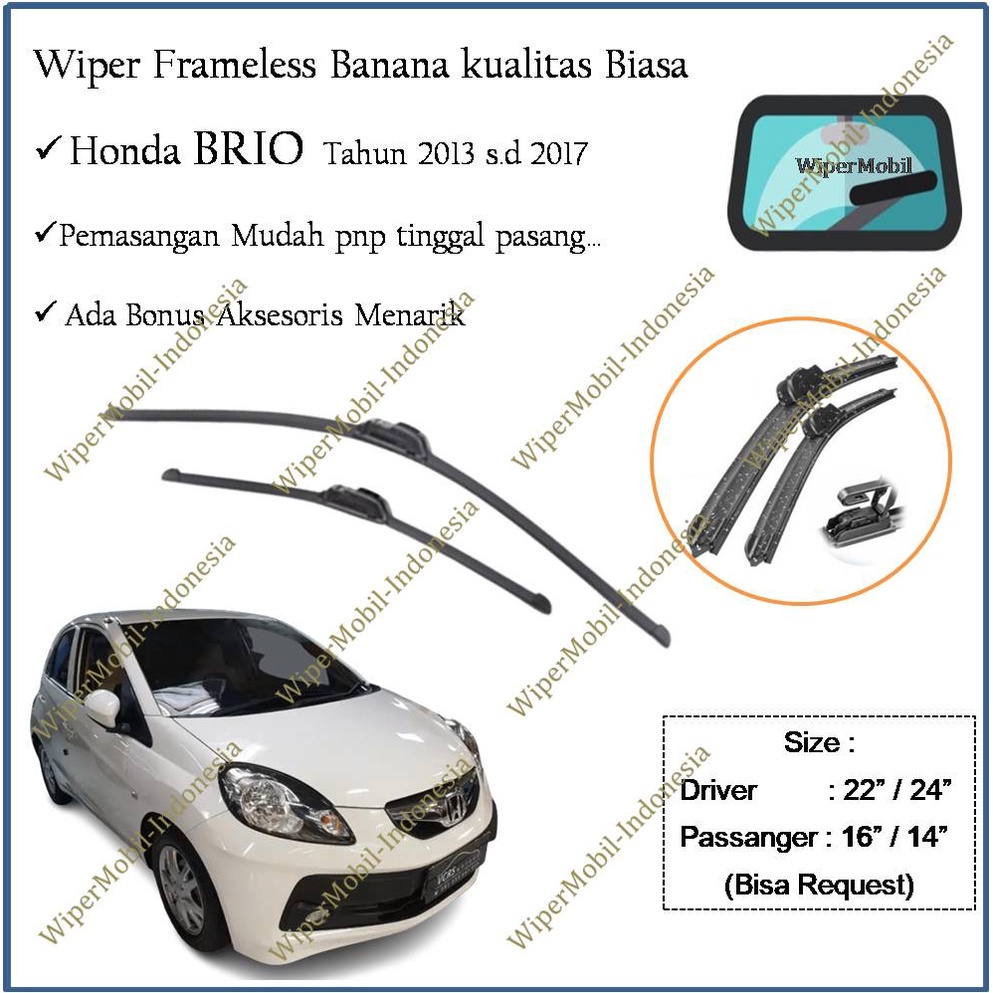 Wiper Frameless Kaca Mobil Honda BRIO 2012 2013 2014 2015 2016 2017 2018