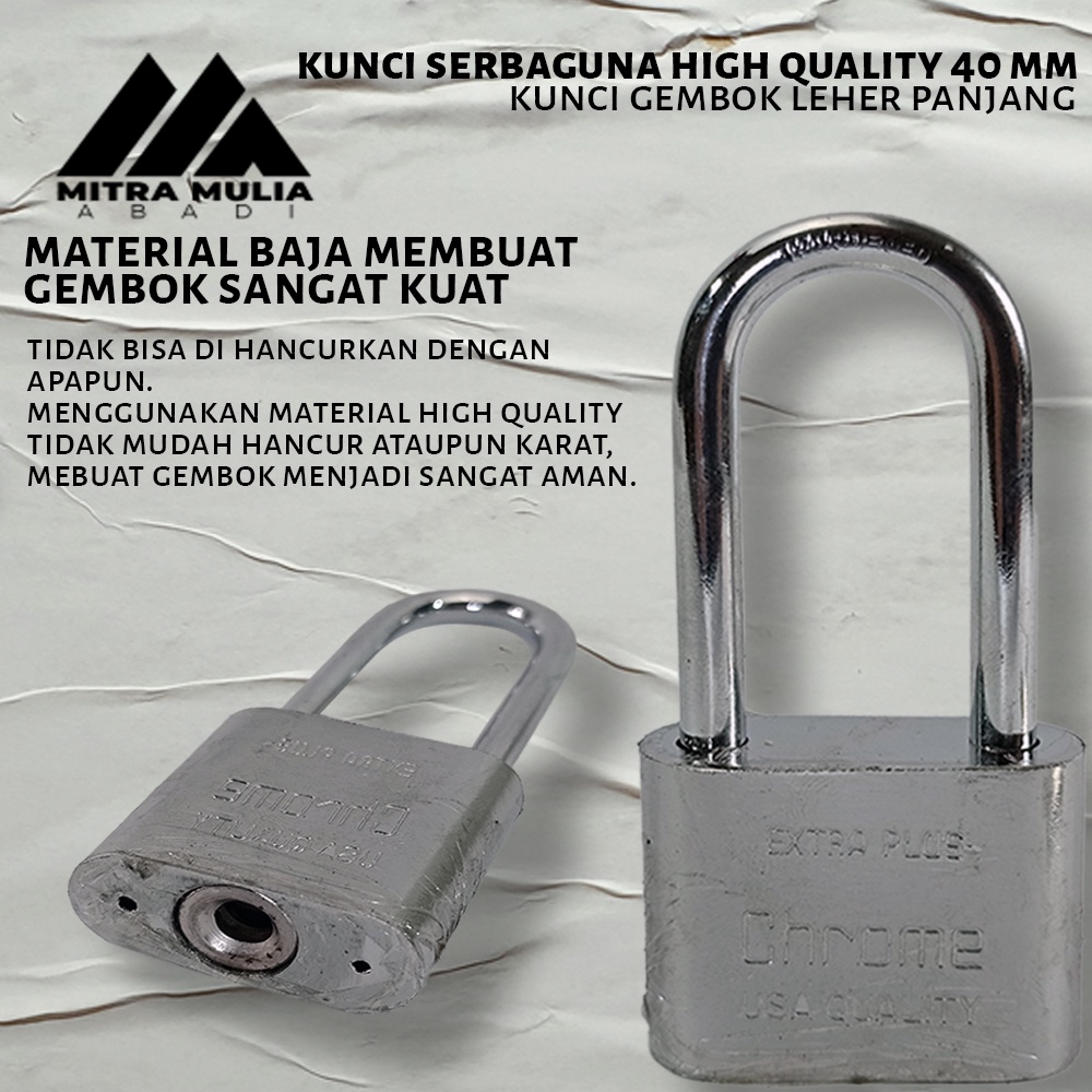 Kunci Gembok Stainless Panjang 40 mm / Iron Pad Lock / Leher Panjang