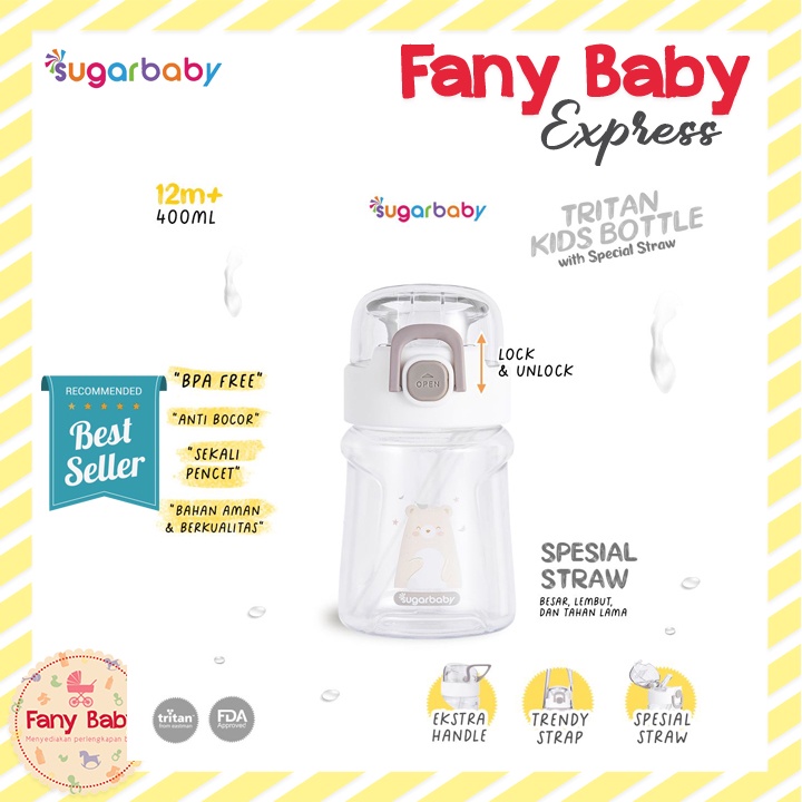 SUGAR BABY TRITAN KID BOTTLE WITH SPECIAL STRAW 400ML