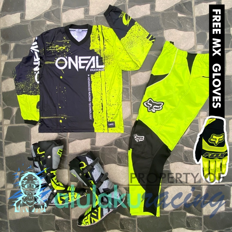 Jersey, Celana, Sarung Tangan &amp; Sepatu Fullprint with Protectors Fullset MX Trail Motocross - Paket Bundling ONCTFF070401-F44