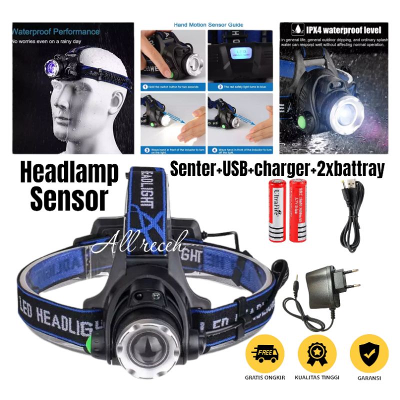 Headlamp 1 LED Cree XML-T6 - HD-LDT6 - Black/senter kepala led/senter kepala sensor/senter kepala