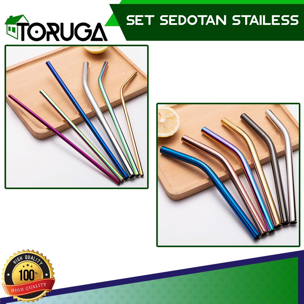 ECO Set 5 in 1 Sedotan Stainless Steel Reusable Ramah Lingkungan Warna Warni Praktis