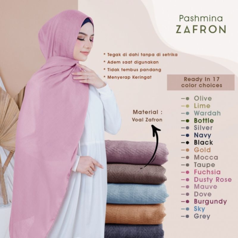 Hijab Jilbab Pasmina Pashmina Pasminah Voal Zafron Premium Murah by Vazya Hijab
