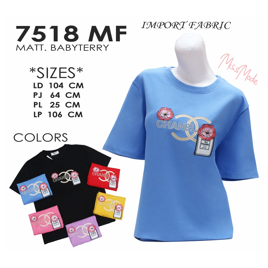 MM 7518-MF ATASAN KAOS WANITA IMPORT BAHAN BABYTERRY LENGAN PENDEK LD 104 FIT XL MISSMODE SVL