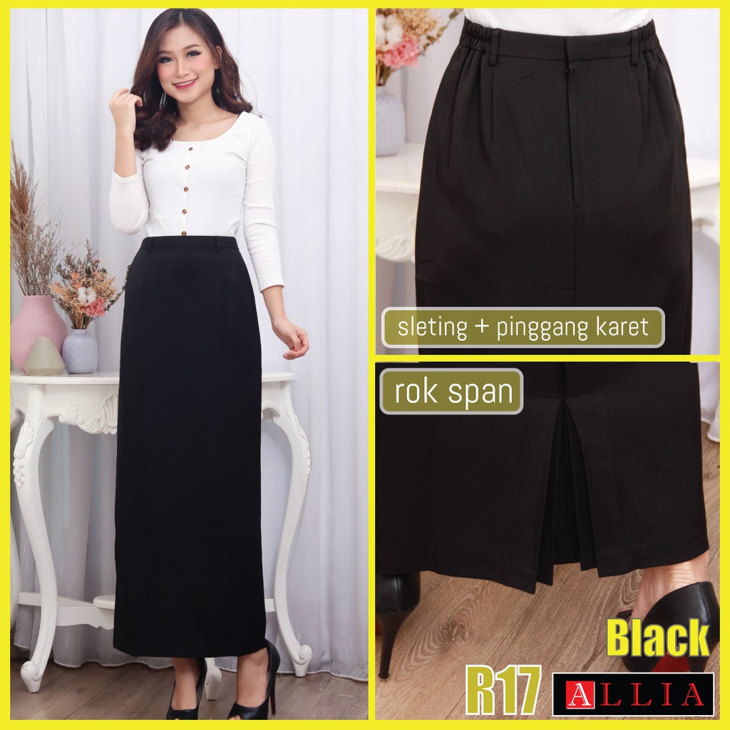 Rok Span Wanita ALLIA R17 M - 7L / rok Sepan / rok kerja / rok panjang / rok hitam