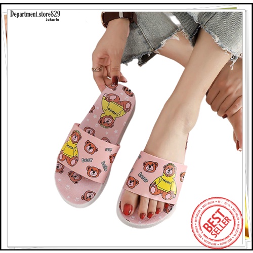 ♥DPS829♥S14 Sandal Slop / Sendal Santai Wanita import motif beruang lucu dan berkualitas Bahan Empuk