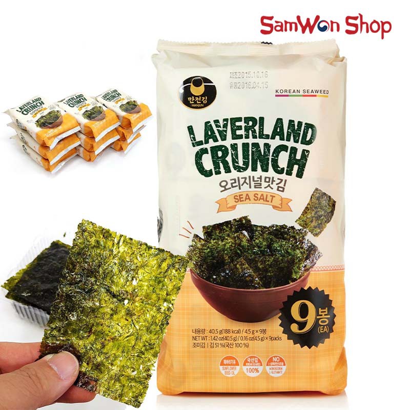 

LAVERLAND CRUNCH SEA SALT ISI 9 PACK 4.5 GRAM / SNACK SEAWEED KOREA