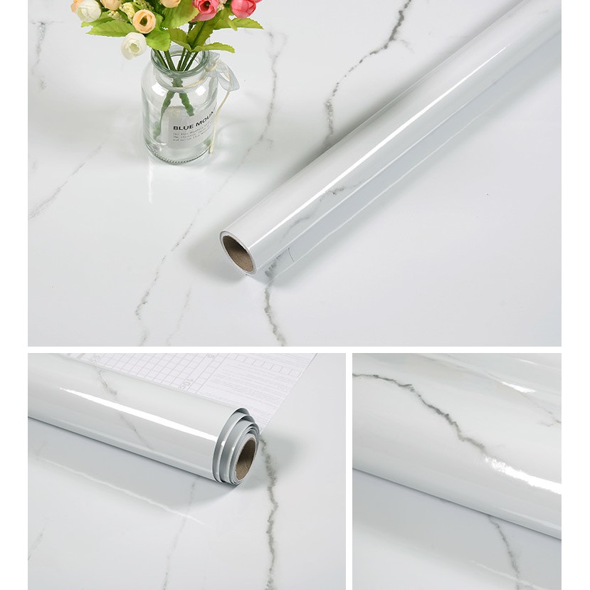 Kunataruma Wallpaper Sticker Motif Marble Marmer Meja Makan Dapur Dekorasi Dinding Lantai 3D Kulkas-6