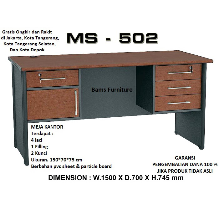 Jual meja kerja meja kantor meja VIP MS-502 di jamin ori uk. 150x70x74 ...