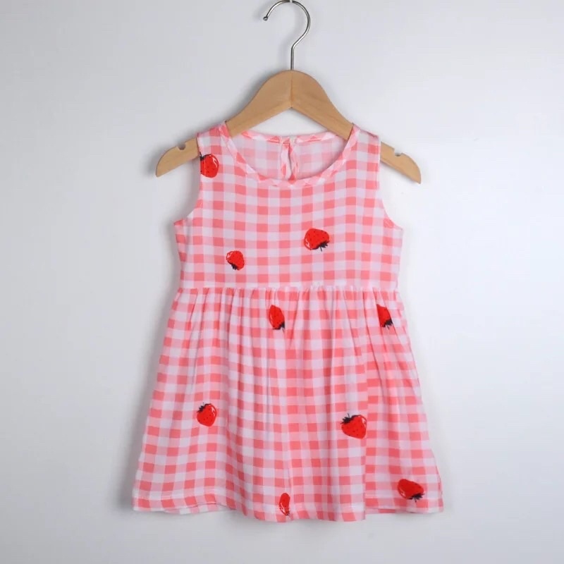 Dress Anak Perempuan Bahan Katun Import Premium Dress Anak Gambar Strawberry Dress Anak Cewe Import Dress Korean Anak Perempuan Rok Terusan Anak Perempuan Pink
