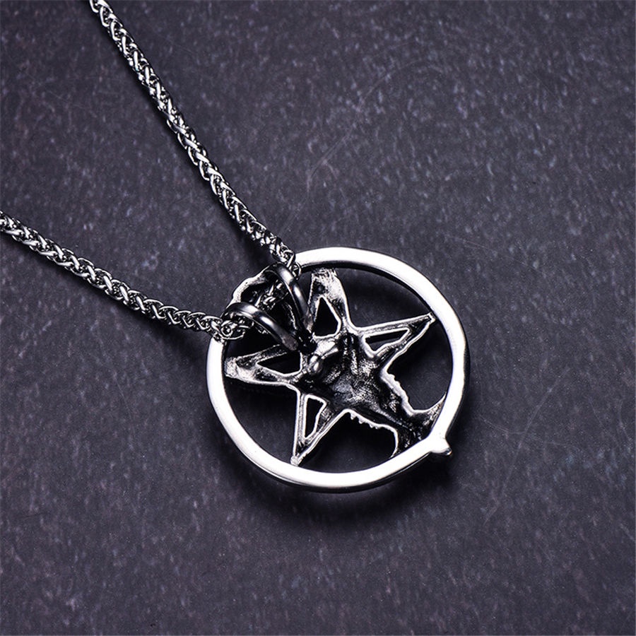 Metal Satan Devil Skull Sheep Head Inverted Five-Pointed Star Pendant Fashion Retro Domineering Necklace for Men's Punk Jewelry