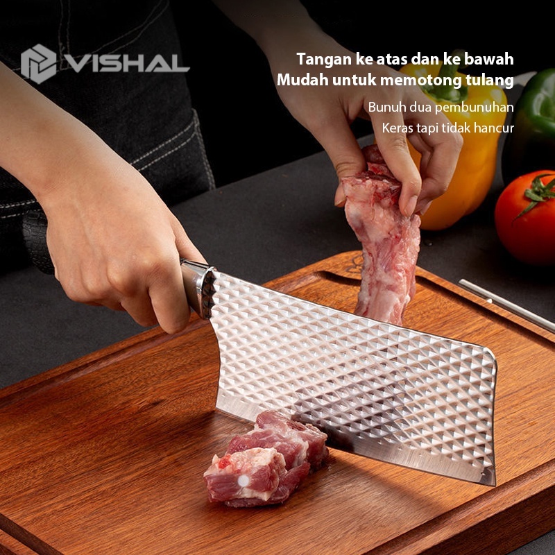 VISHAL 6 in 1 Set Pisau Dapur Damascus Pattern Meat Knife Cleaver Pisau Daging Stainless Steel