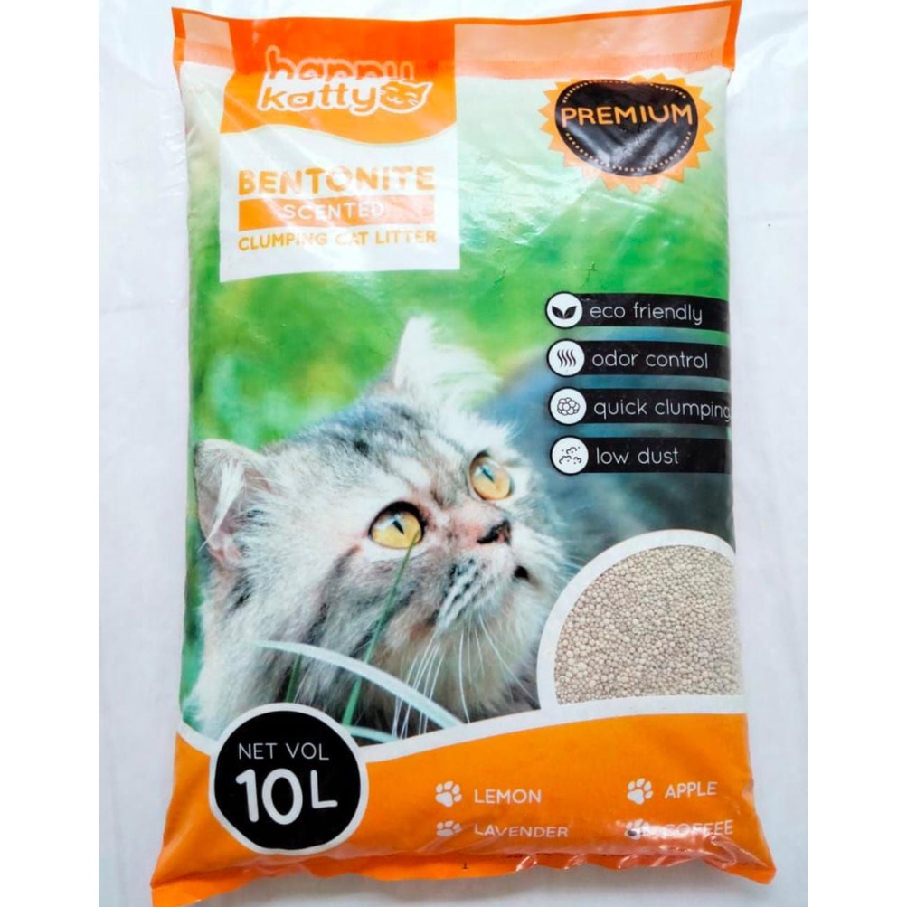 PASIR KUCING GUMPAL WANGI BENTONITE KUALITAS SUPER HAPPY KATTY 10 LITER