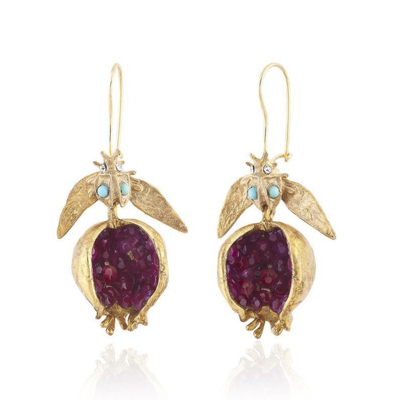 SIY  Vintage Fruit Red Pomegranate Crystal Drop Earrings Gemstone Pomegranate Dangle Hook Earrings for Women Fashion Jewelry