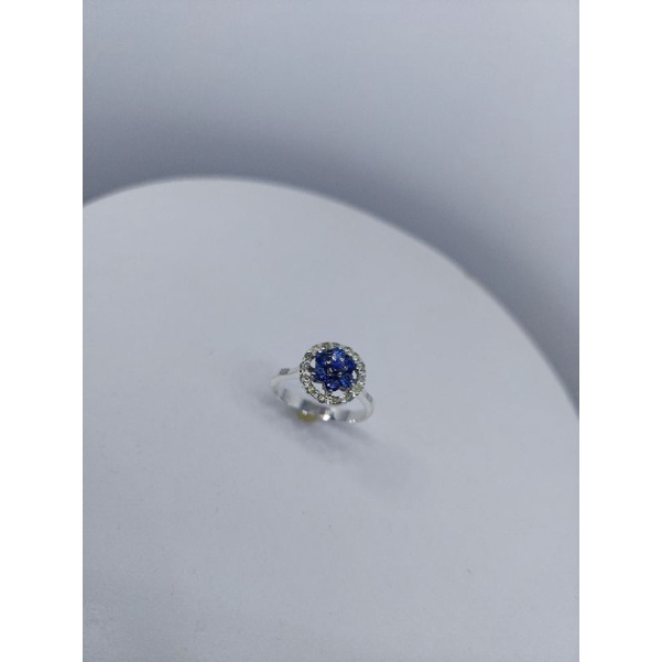 cincin perak bunga,natural blue sapphire keliling berlian langsung pengrajin