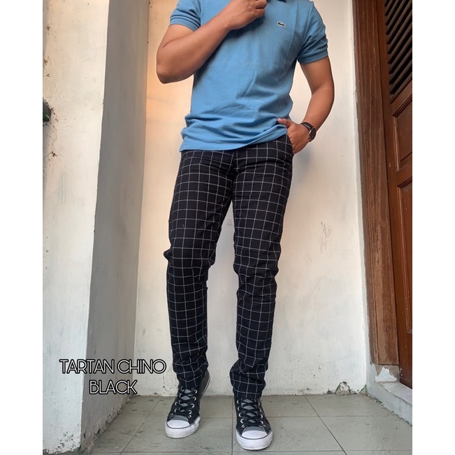 Celana Tartan panjang chino cinos kotak kotak pria katun original stret slimfit premium terbaru celana kerja casual