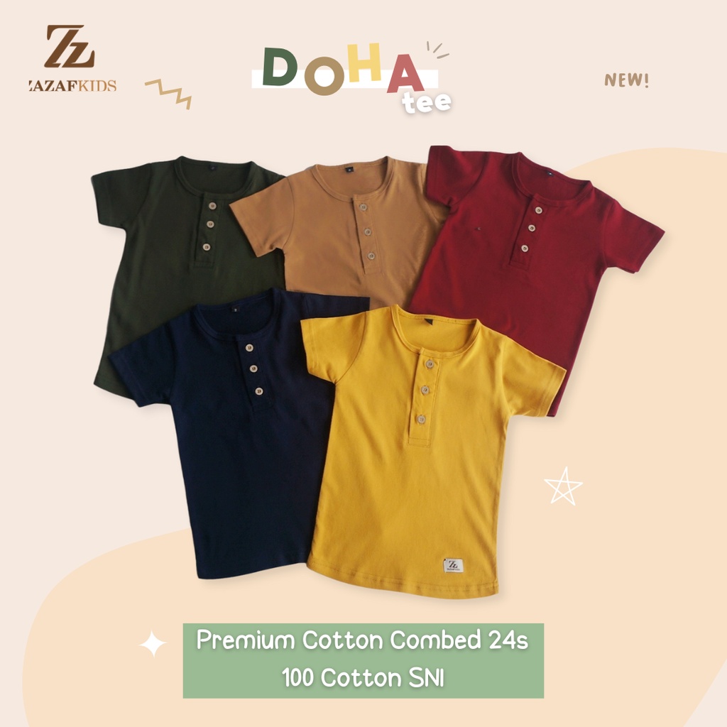 Kaos Anak Laki-Laki Kancing Polos Kaos Koko Usia 1 2 3 4 5 6 7 8 9 10 11 12 Tahun Doha Tee Zazafkids