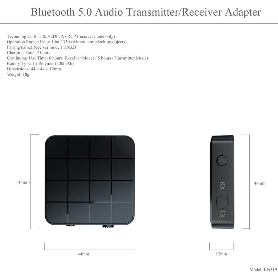 TEBE 2 in 1 Audio Bluetooth 5.0 Transmitter &amp; Receiver 3.5mm KN321 Black INT503 Grab Medan