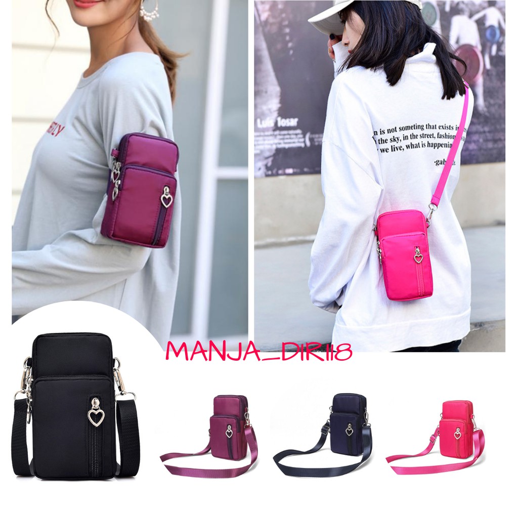 Tas Selempang Mini Resleting Hati / Mini Sling Bag Heart Zipper / Tas HP / Dompet Kartu